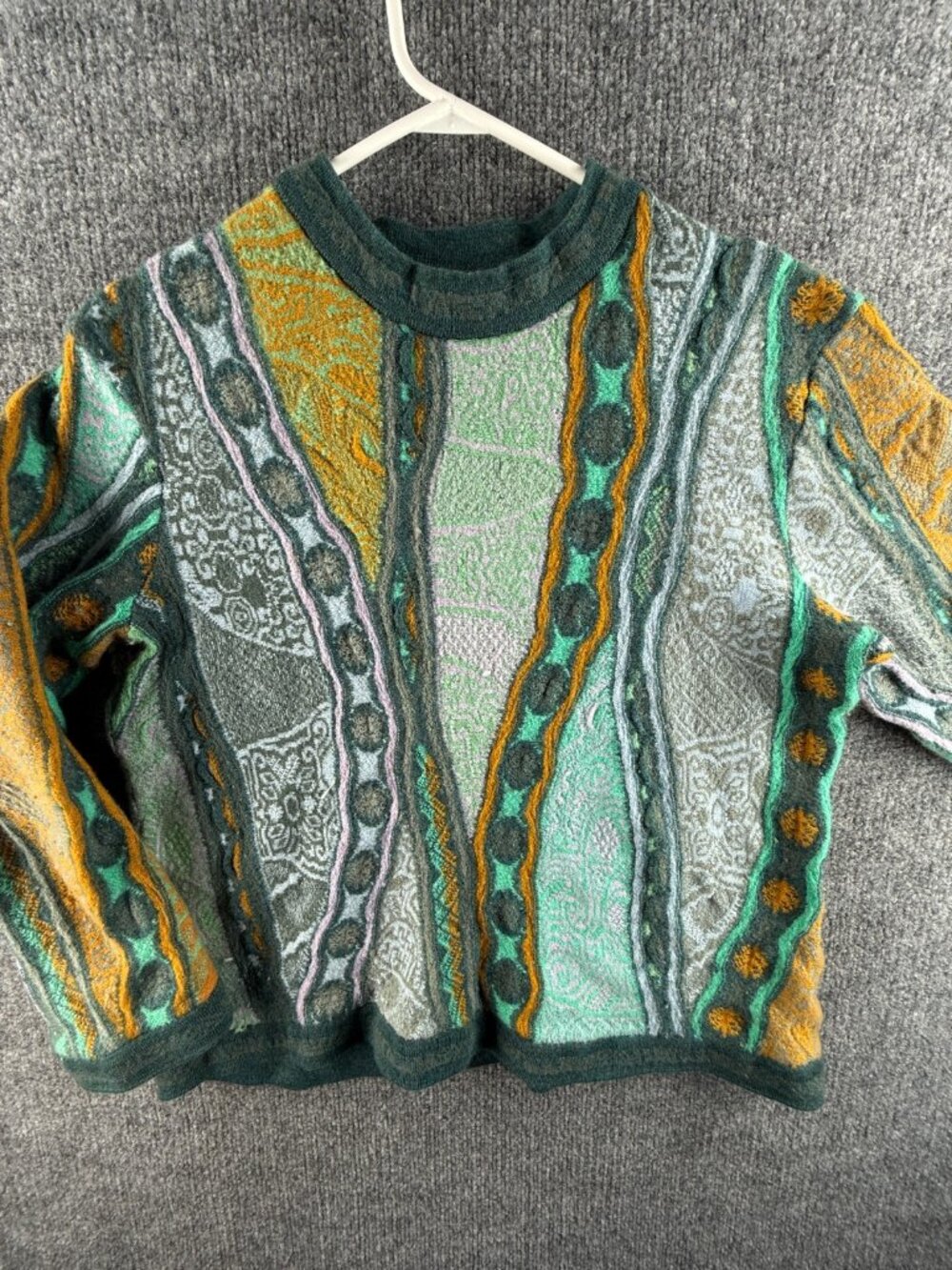 Coogi Australia All Wool Sweater Women Knit Green Blue Gold Large Pullover Soft